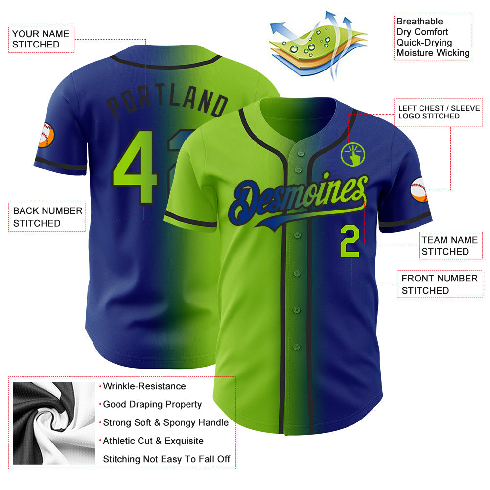 Custom Royal Neon Green-Black Authentic Gradient Fashion Baseball Jersey - Sky-Custom