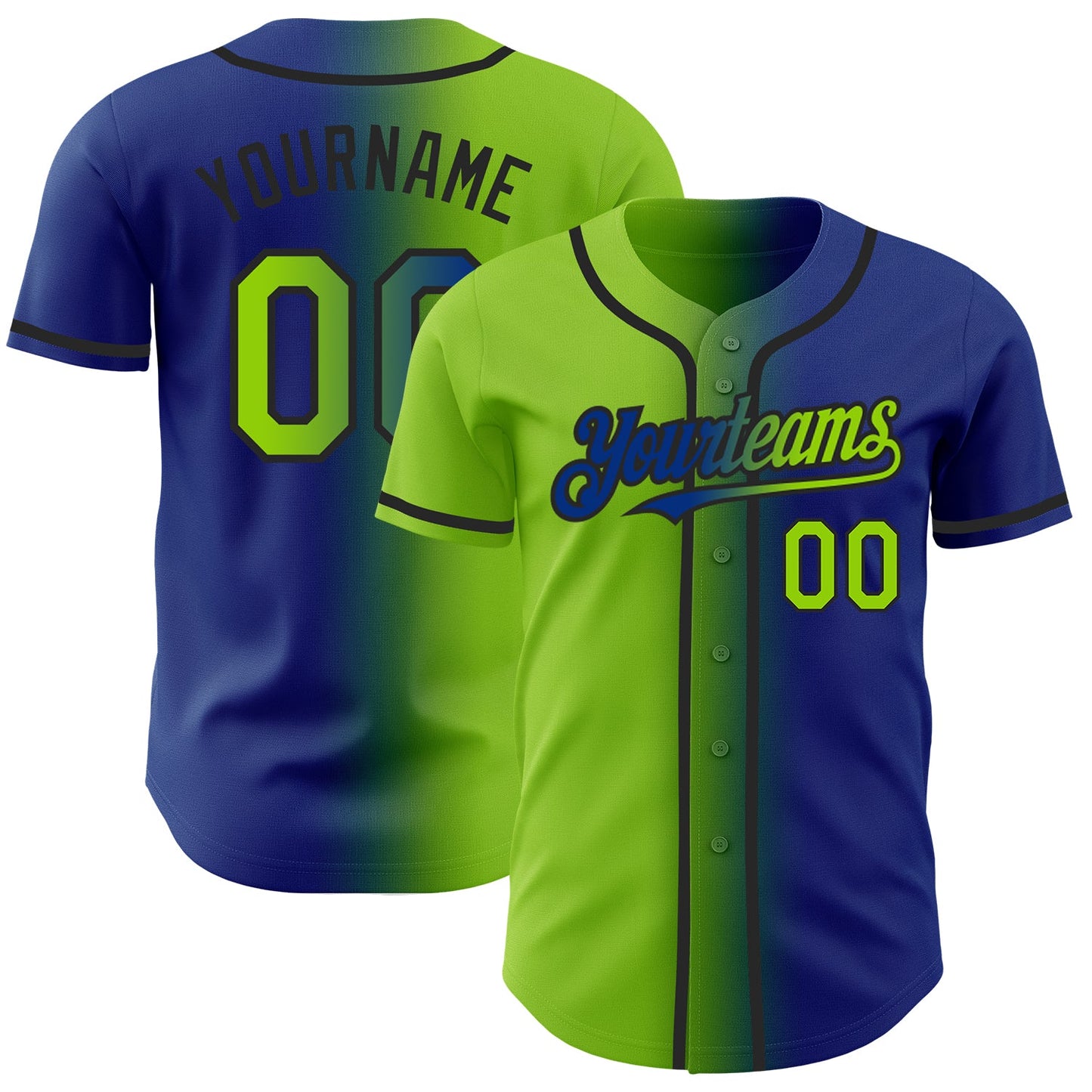 Custom Royal Neon Green-Black Authentic Gradient Fashion Baseball Jersey - Sky-Custom