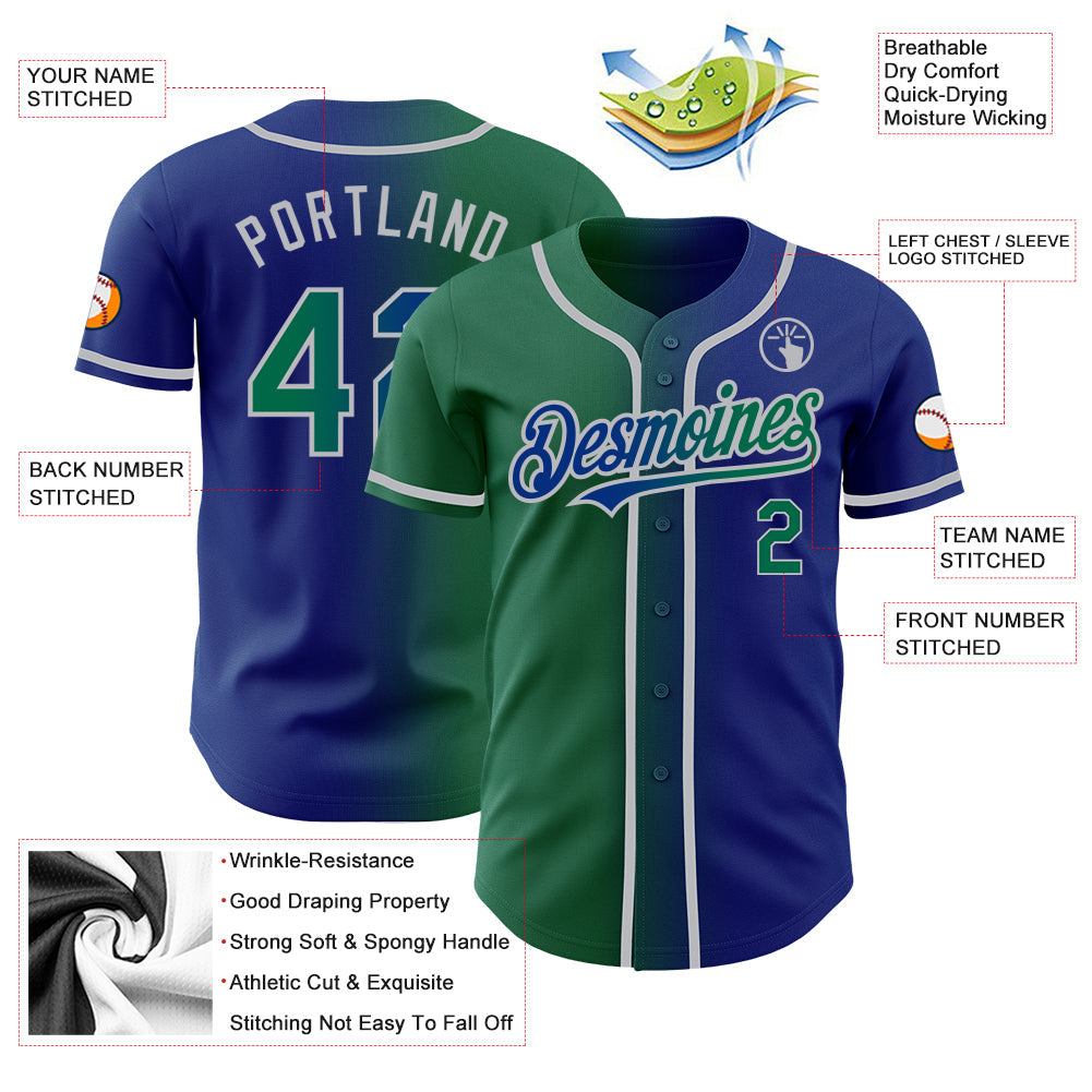 Custom Royal Kelly Green-Gray Authentic Gradient Fashion Baseball Jersey - Sky-Custom