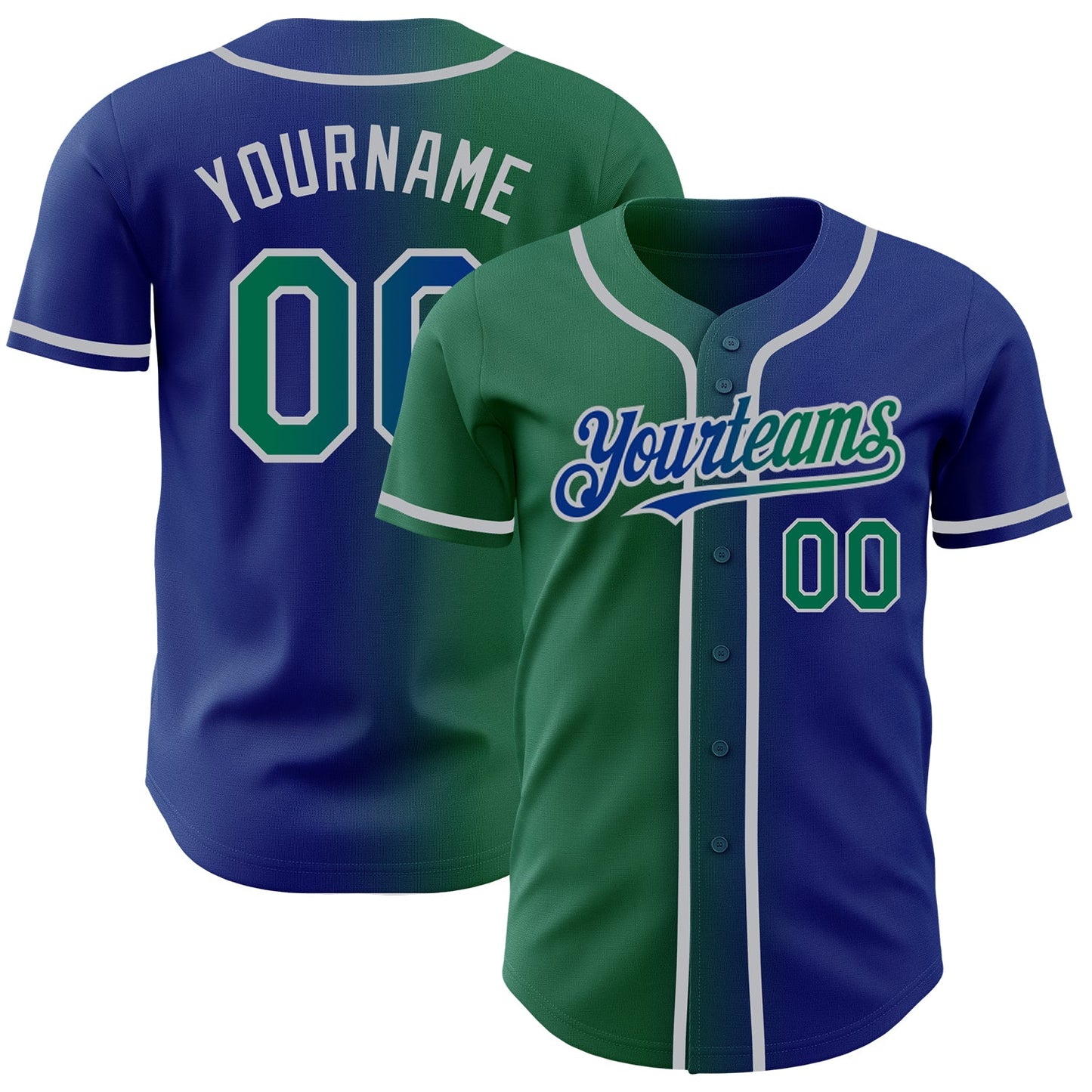 Custom Royal Kelly Green-Gray Authentic Gradient Fashion Baseball Jersey - Sky-Custom