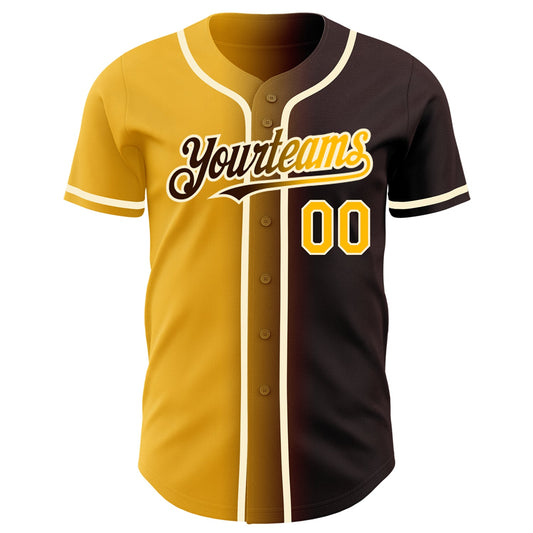 Custom Brown Gold-Cream Authentic Gradient Fashion Baseball Jersey - Sky-Custom