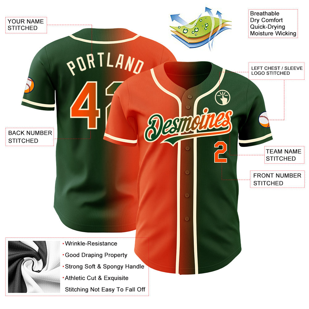Custom Green Orange-Cream Authentic Gradient Fashion Baseball Jersey - Sky-Custom