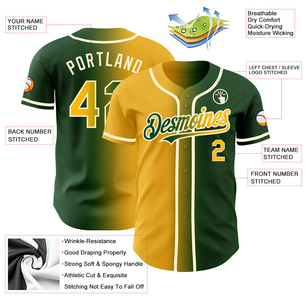 Custom Green Gold-Cream Authentic Gradient Fashion Baseball Jersey - Sky-Custom
