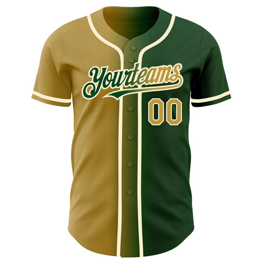 Custom Green Old Gold-Cream Authentic Gradient Fashion Baseball Jersey - Sky-Custom