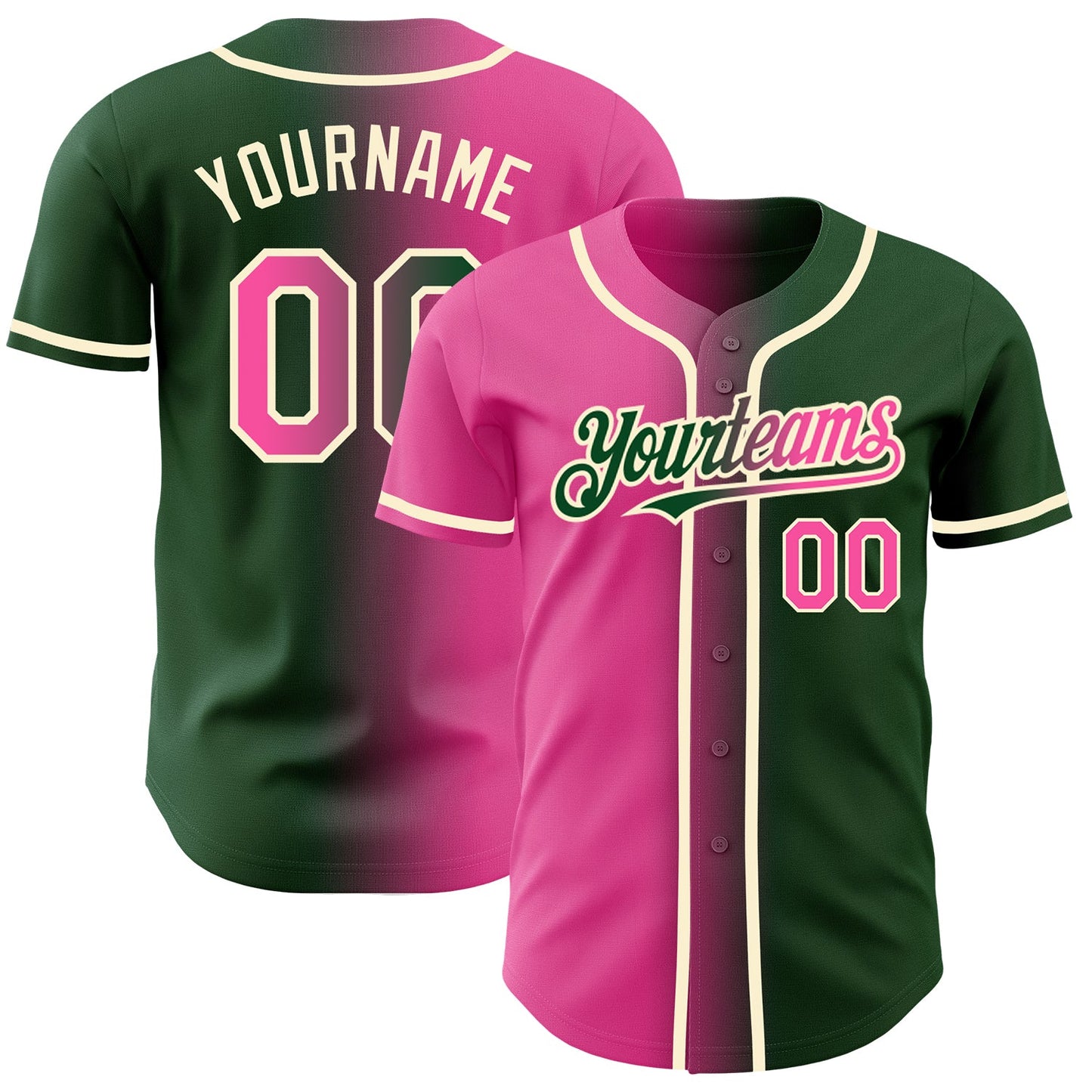 Custom Green Pink-Cream Authentic Gradient Fashion Baseball Jersey - Sky-Custom