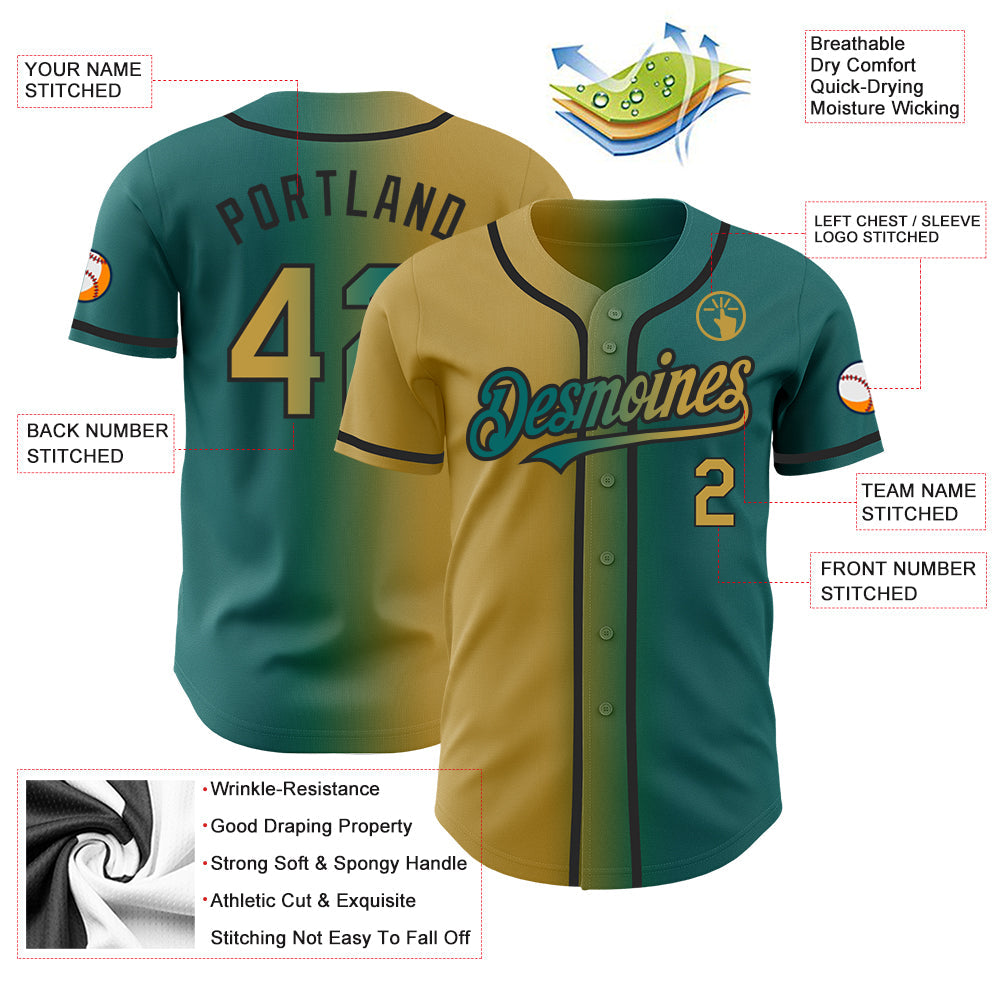 Custom Teal Old Gold-Black Authentic Gradient Fashion Baseball Jersey - Sky-Custom