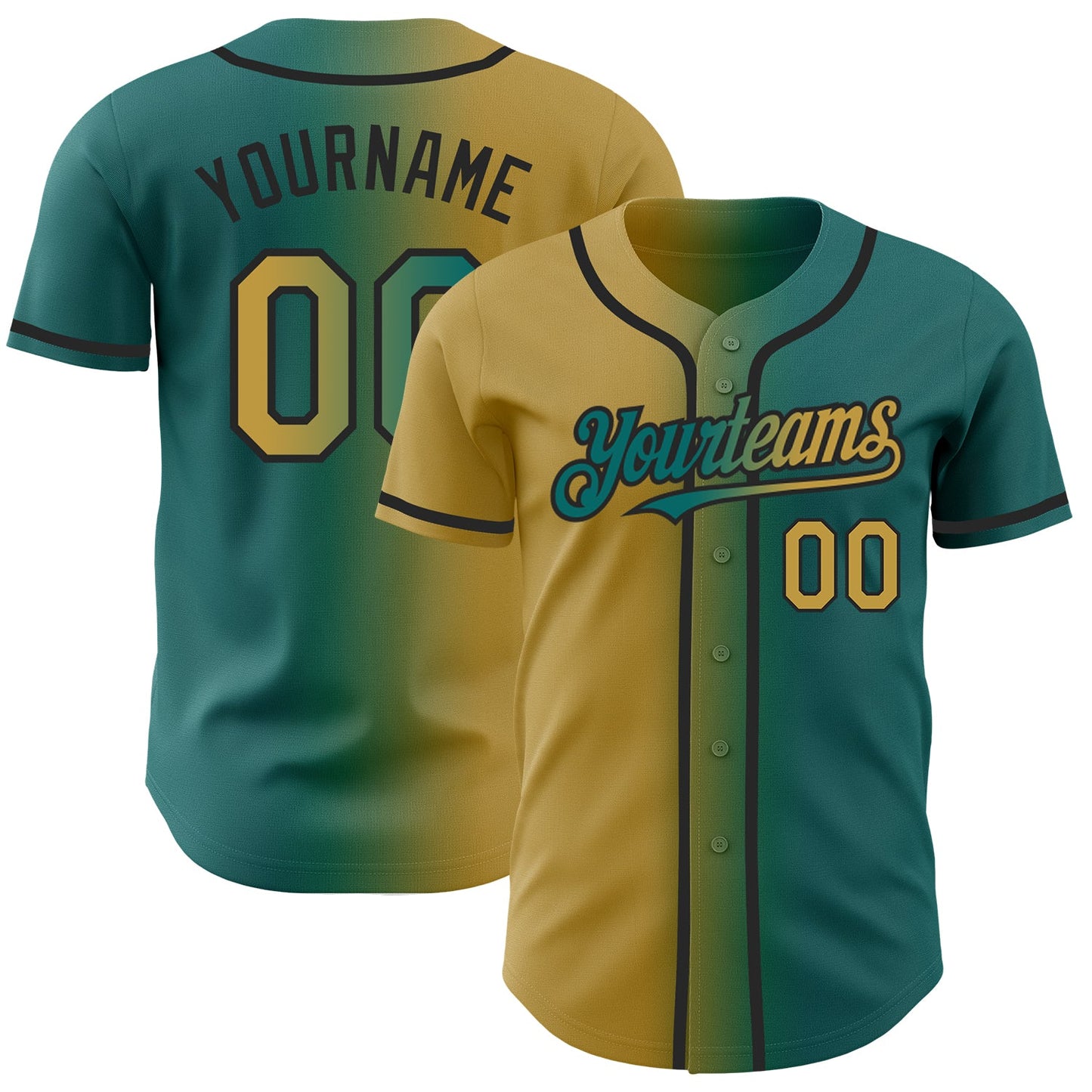 Custom Teal Old Gold-Black Authentic Gradient Fashion Baseball Jersey - Sky-Custom