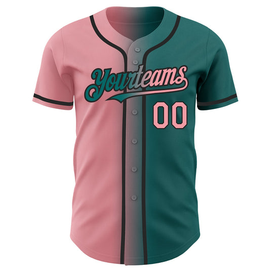 Custom Teal Medium Pink-Black Authentic Gradient Fashion Baseball Jersey - Sky-Custom