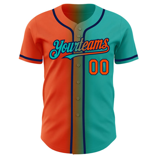 Custom Aqua Orange-Navy Authentic Gradient Fashion Baseball Jersey - Sky-Custom