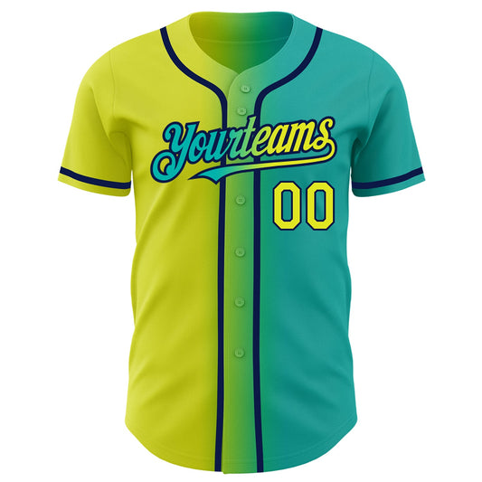Custom Aqua Neon Yellow-Navy Authentic Gradient Fashion Baseball Jersey - Sky-Custom