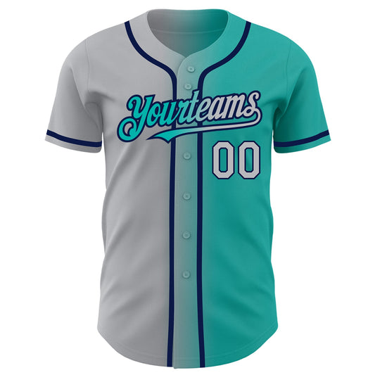 Custom Aqua Gray-Navy Authentic Gradient Fashion Baseball Jersey - Sky-Custom