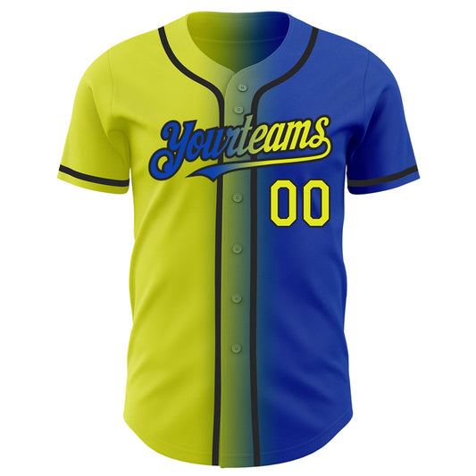 Custom Thunder Blue Neon Yellow-Black Authentic Gradient Fashion Baseball Jersey - Sky-Custom