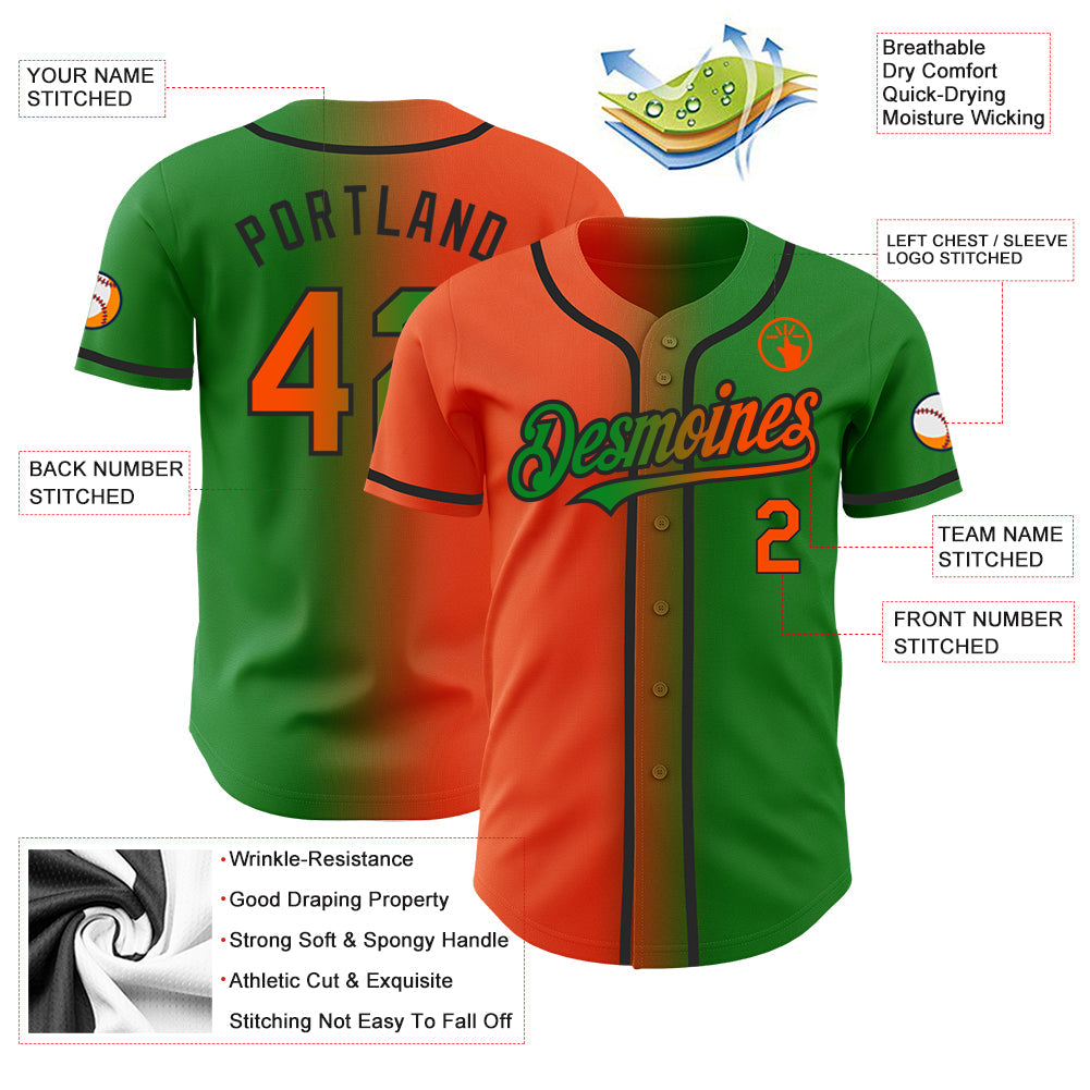 Custom Grass Green Orange-Black Authentic Gradient Fashion Baseball Jersey - Sky-Custom