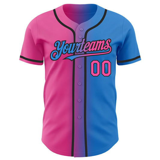 Custom Electric Blue Pink-Black Authentic Gradient Fashion Baseball Jersey - Sky-Custom