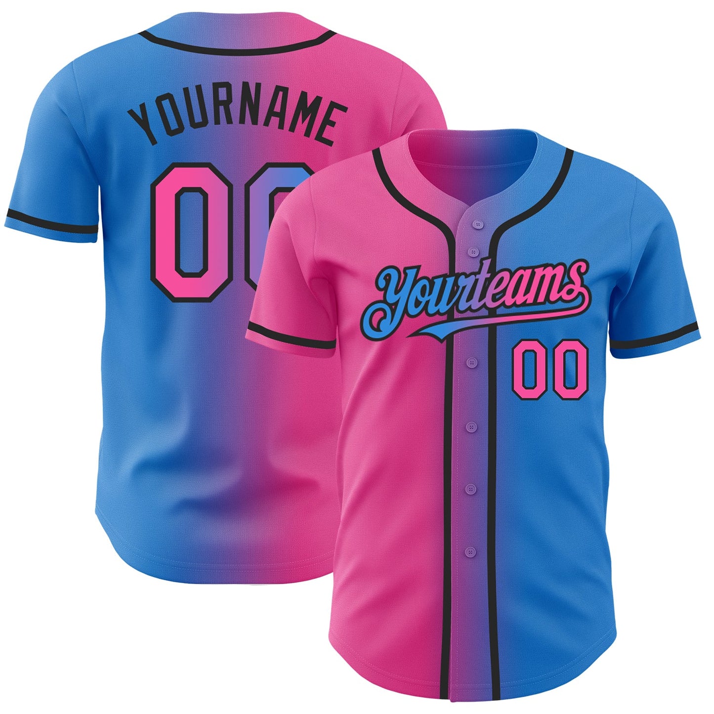 Custom Electric Blue Pink-Black Authentic Gradient Fashion Baseball Jersey - Sky-Custom