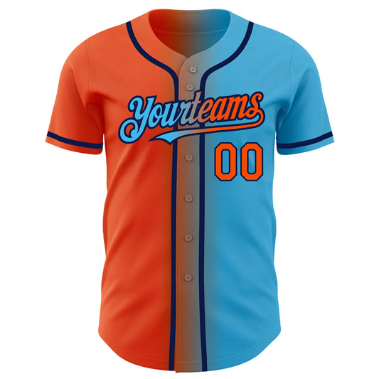 Custom Sky Blue Orange-Navy Authentic Gradient Fashion Baseball Jersey - Sky-Custom