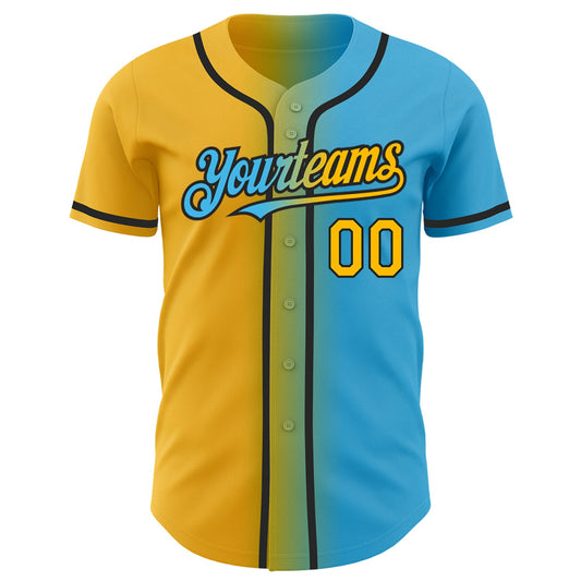Custom Sky Blue Gold-Black Authentic Gradient Fashion Baseball Jersey - Sky-Custom