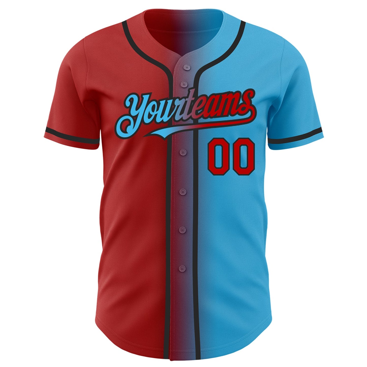 Custom Sky Blue Red-Black Authentic Gradient Fashion Baseball Jersey - Sky-Custom