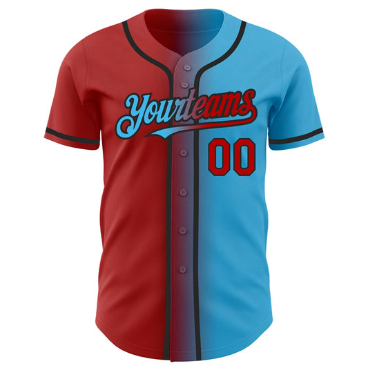 Custom Sky Blue Red-Black Authentic Gradient Fashion Baseball Jersey - Sky-Custom