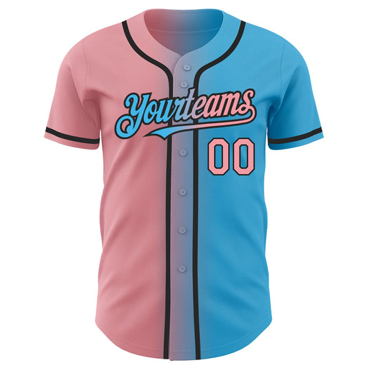 Custom Sky Blue Medium Pink-Black Authentic Gradient Fashion Baseball Jersey - Sky-Custom