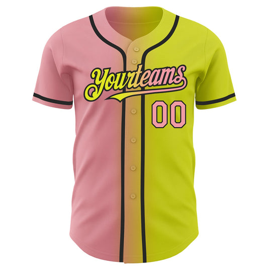 Custom Neon Yellow Medium Pink-Black Authentic Gradient Fashion Baseball Jersey - Sky-Custom