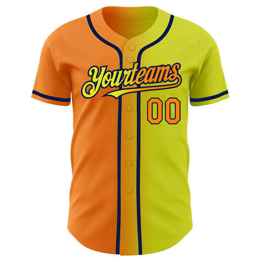 Custom Neon Yellow Bay Orange-Navy Authentic Gradient Fashion Baseball Jersey - Sky-Custom