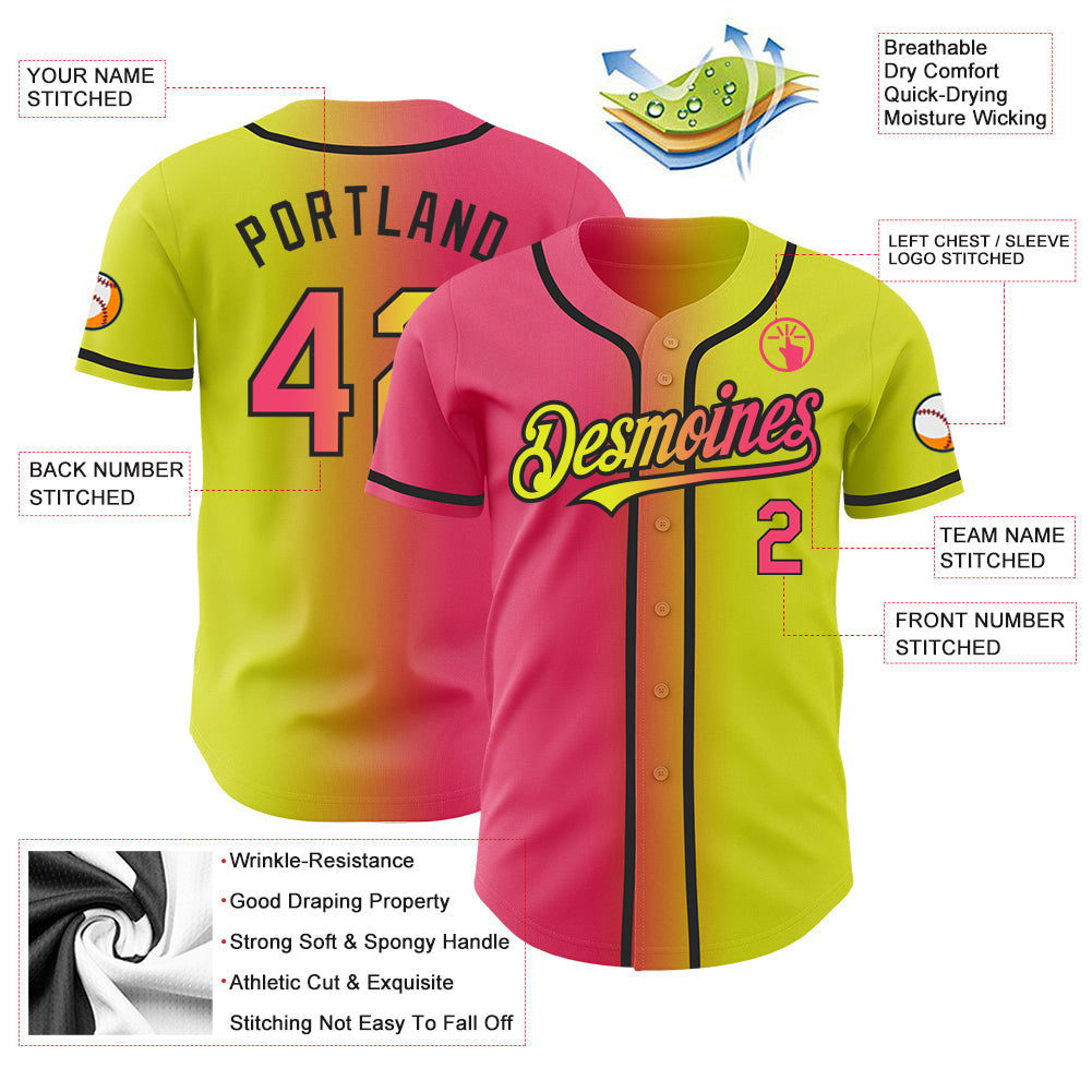 Custom Neon Yellow Neon Pink-Black Authentic Gradient Fashion Baseball Jersey - Sky-Custom