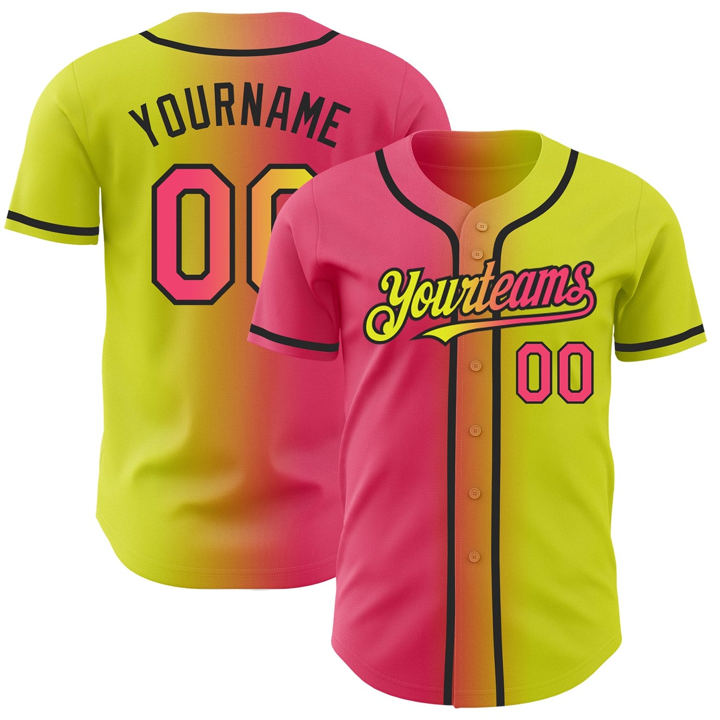 Custom Neon Yellow Neon Pink-Black Authentic Gradient Fashion Baseball Jersey - Sky-Custom