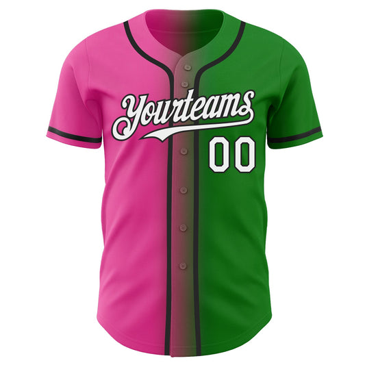 Custom Grass Green White Pink-Black Authentic Gradient Fashion Baseball Jersey - Sky-Custom
