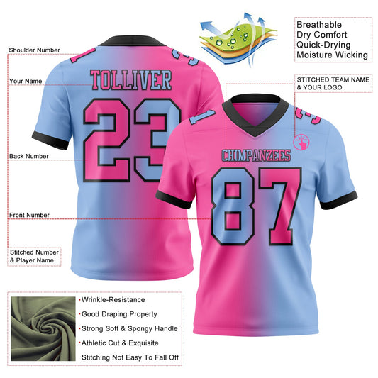 Custom Light Blue Pink-Black Mesh Authentic Gradient Fashion Football Jersey - Sky-Custom