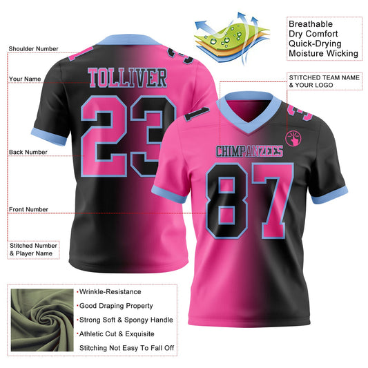 Custom Black Pink-Light Blue Mesh Authentic Gradient Fashion Football Jersey - Sky-Custom