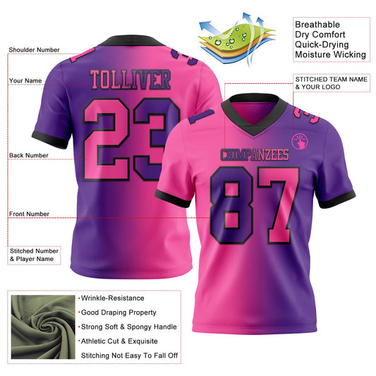 Custom Purple Pink-Black Mesh Authentic Gradient Fashion Football Jersey - Sky-Custom