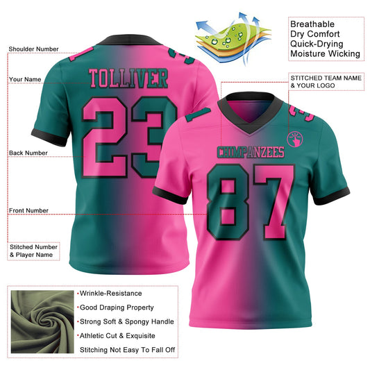Custom Teal Pink-Black Mesh Authentic Gradient Fashion Football Jersey - Sky-Custom