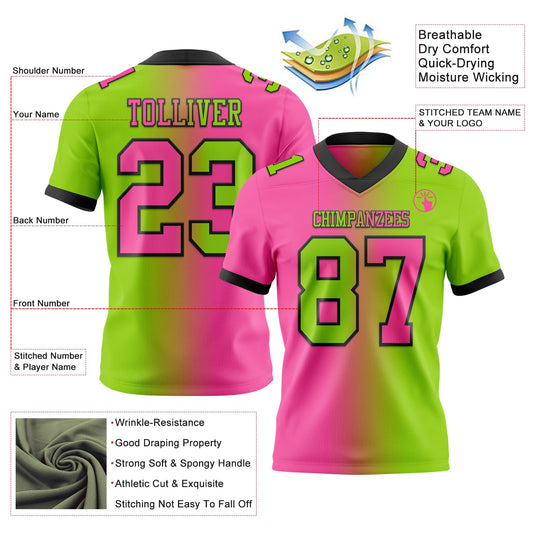 Custom Neon Green Pink-Black Mesh Authentic Gradient Fashion Football Jersey - Sky-Custom