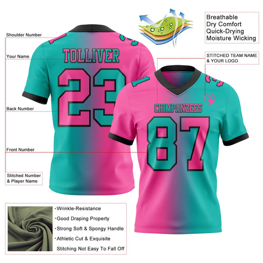 Custom Aqua Pink-Black Mesh Authentic Gradient Fashion Football Jersey - Sky-Custom
