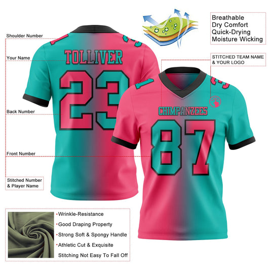 Custom Aqua Neon Pink-Black Mesh Authentic Gradient Fashion Football Jersey - Sky-Custom