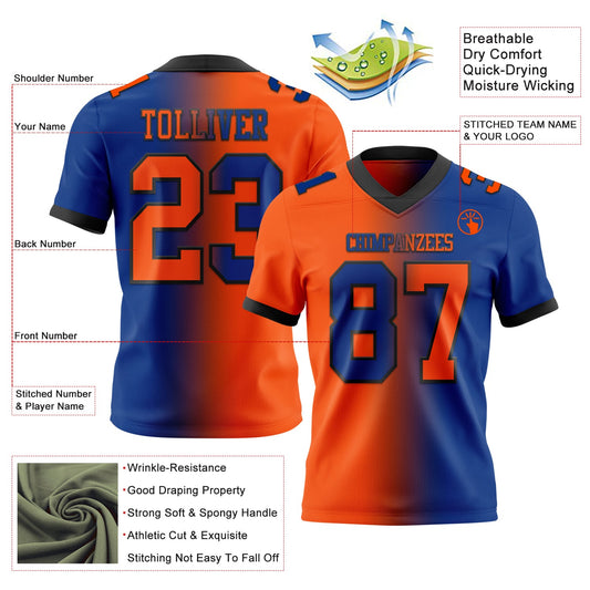 Custom Royal Orange-Black Mesh Authentic Gradient Fashion Football Jersey - Sky-Custom