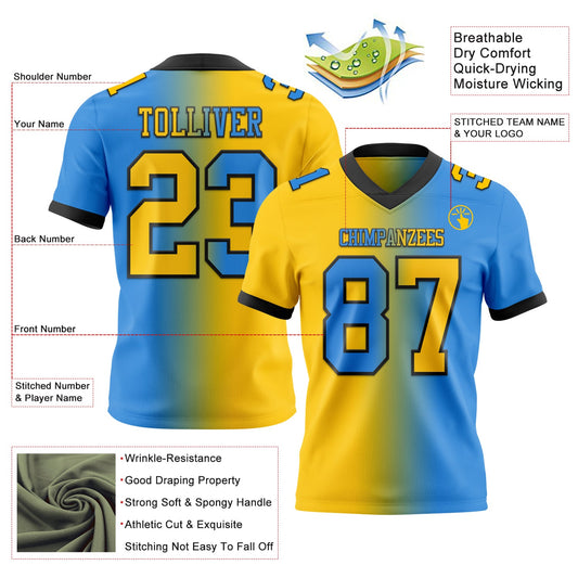Custom Powder Blue Yellow-Black Mesh Authentic Gradient Fashion Football Jersey - Sky-Custom