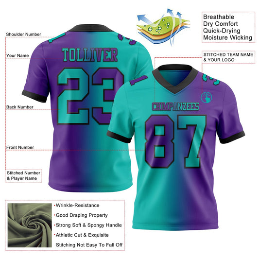 Custom Purple Aqua-Black Mesh Authentic Gradient Fashion Football Jersey - Sky-Custom