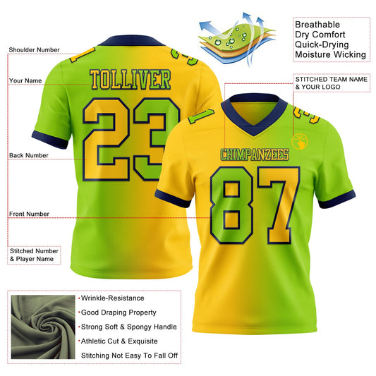 Custom Neon Green Yellow-Navy Mesh Authentic Gradient Fashion Football Jersey - Sky-Custom