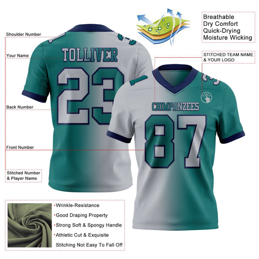 Custom Teal Gray-Navy Mesh Authentic Gradient Fashion Football Jersey - Sky-Custom