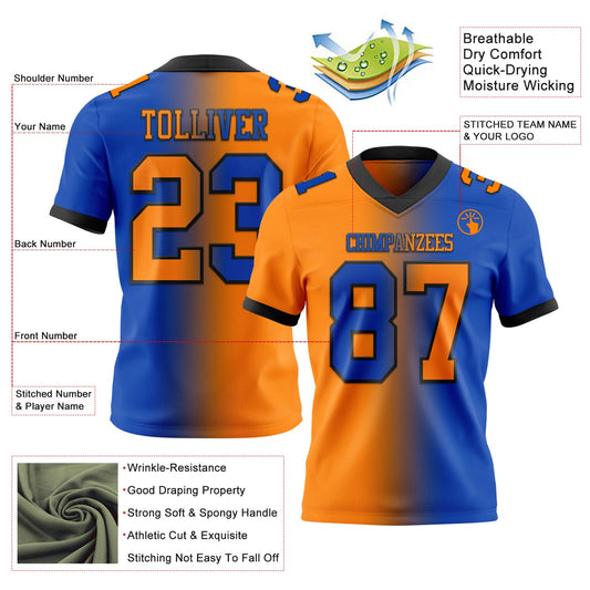 Custom Thunder Blue Bay Orange-Black Mesh Authentic Gradient Fashion Football Jersey - Sky-Custom