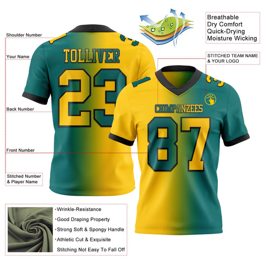 Custom Teal Yellow-Black Mesh Authentic Gradient Fashion Football Jersey - Sky-Custom