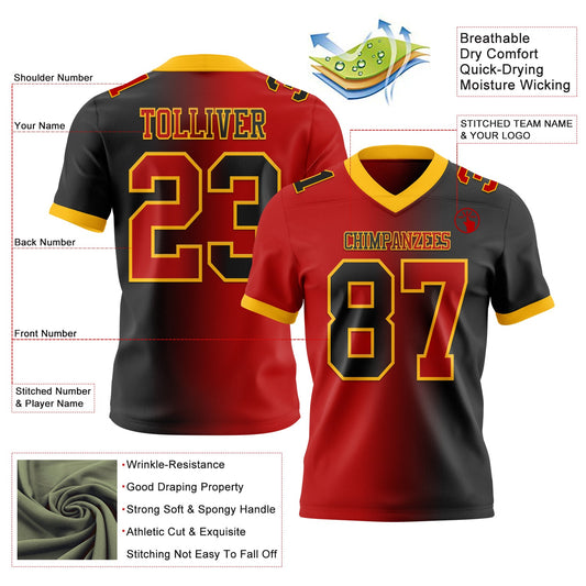 Custom Black Red-Gold Mesh Authentic Gradient Fashion Football Jersey - Sky-Custom