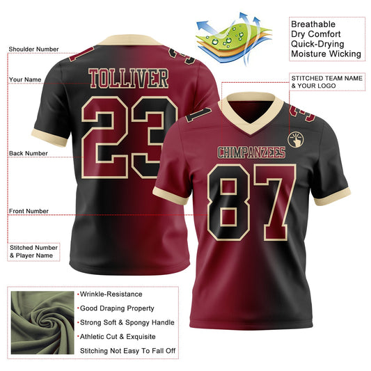 Custom Black Crimson-Cream Mesh Authentic Gradient Fashion Football Jersey - Sky-Custom