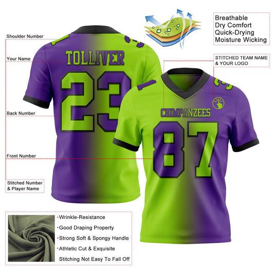 Custom Purple Neon Green-Black Mesh Authentic Gradient Fashion Football Jersey - Sky-Custom
