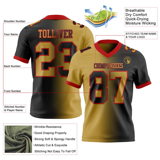 Custom Black Old Gold-Red Mesh Authentic Gradient Fashion Football Jersey - Sky-Custom