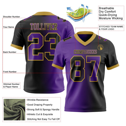 Custom Black Purple-Old Gold Mesh Authentic Gradient Fashion Football Jersey - Sky-Custom
