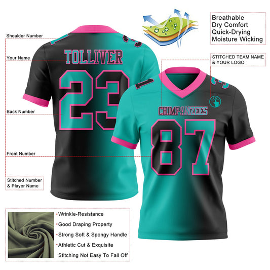 Custom Black Aqua-Pink Mesh Authentic Gradient Fashion Football Jersey - Sky-Custom
