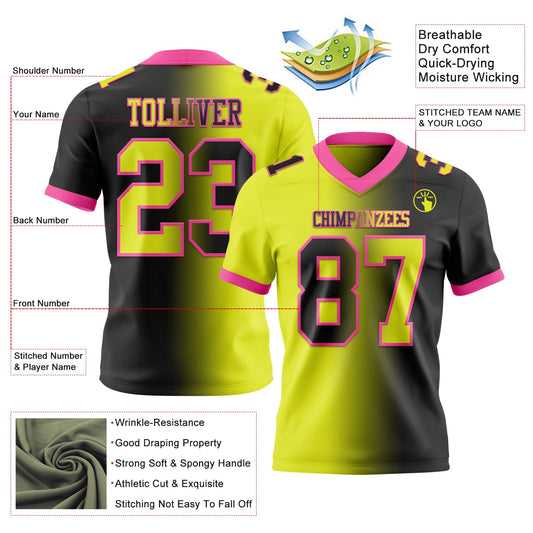 Custom Black Neon Yellow-Pink Mesh Authentic Gradient Fashion Football Jersey - Sky-Custom